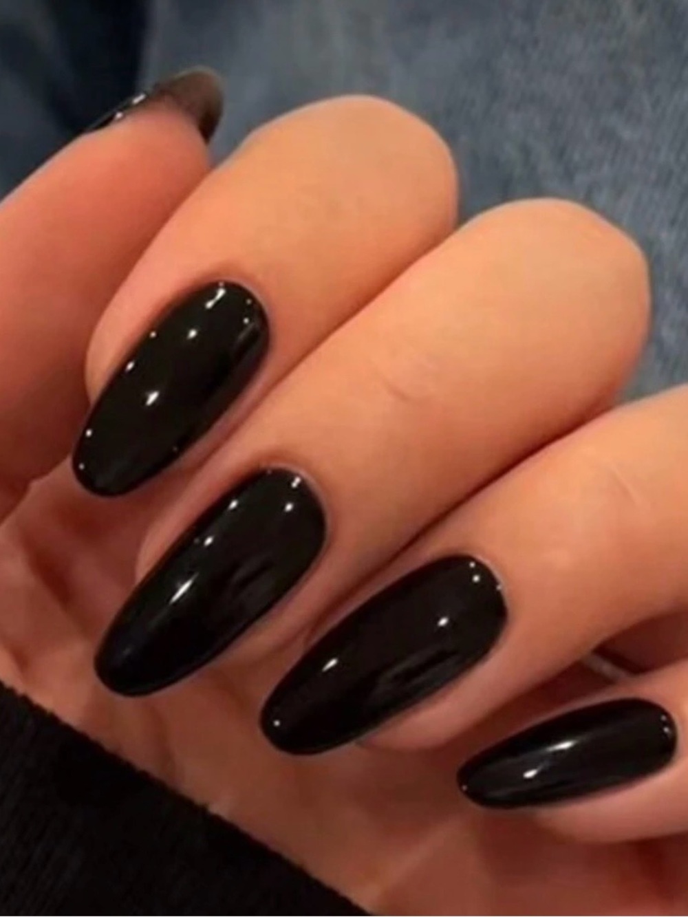 Glossy Black Almond Press-On Nails